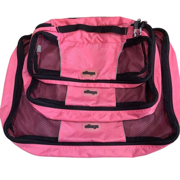 eBags‎ Pink Packing Cubes Set Of 3 S M & L Mesh Panels Organized Travel Storage